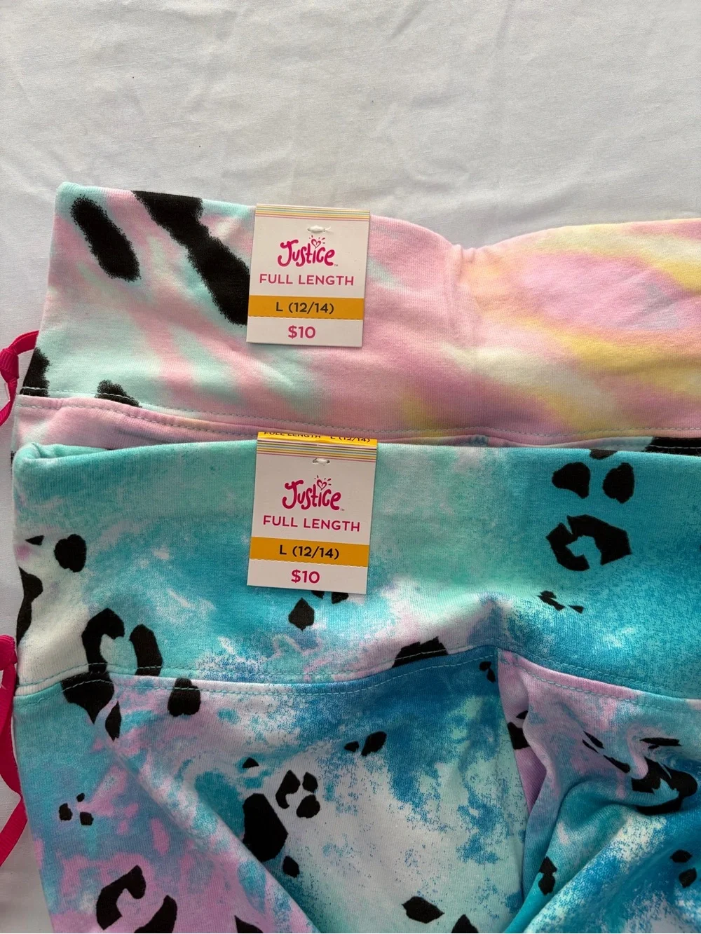 Lot of 2 Justice Girls Tie-Dye Print Leggings in Size L 12/14 New